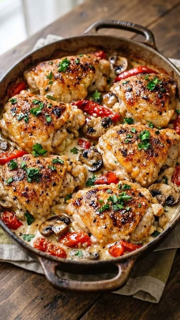 Creamy Garlic Chicken & Mushroom Skillet