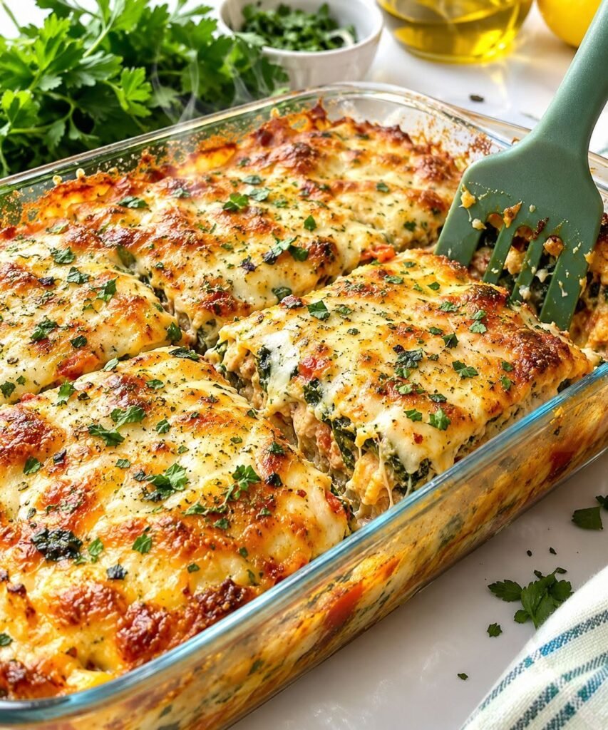 Creamy Spinach & Cheese Stuffed Chicken Bake