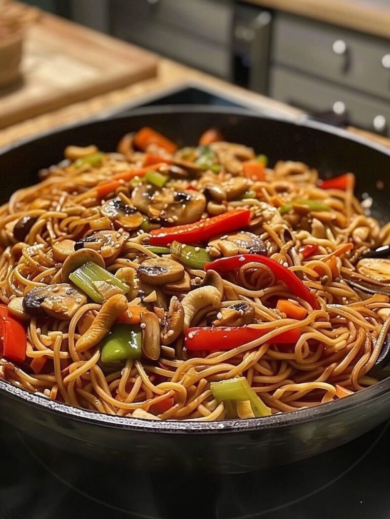 Vegetable Chow Mein with Mushrooms, Peppers & Sesame