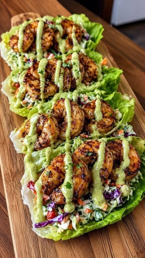 Shrimp Lettuce Wraps with Avocado Drizzle