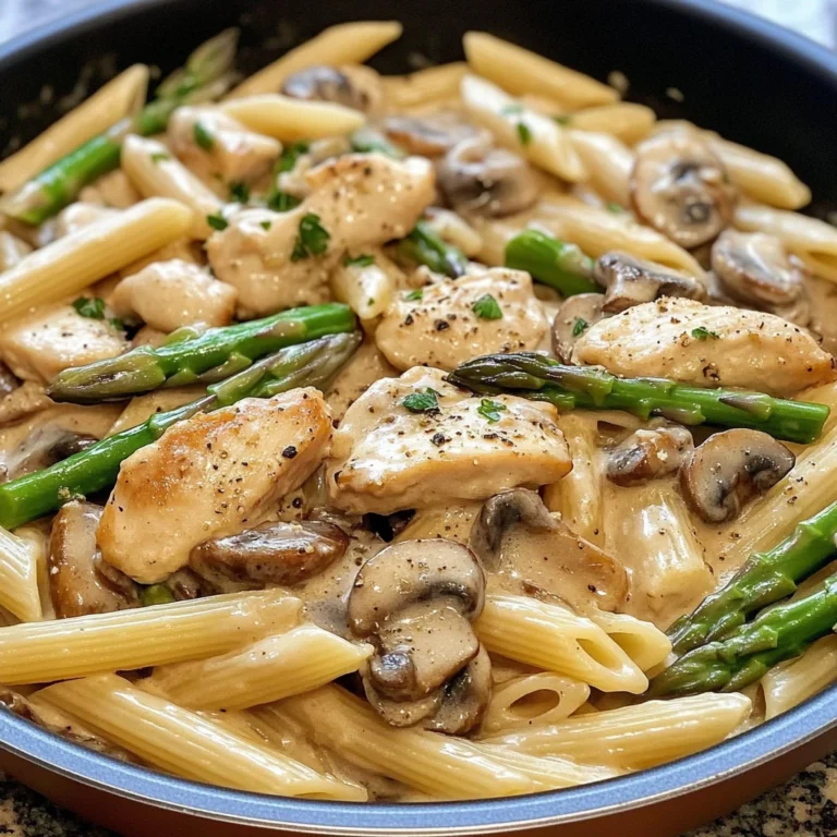 Creamy Mushroom and Asparagus Chicken Penne