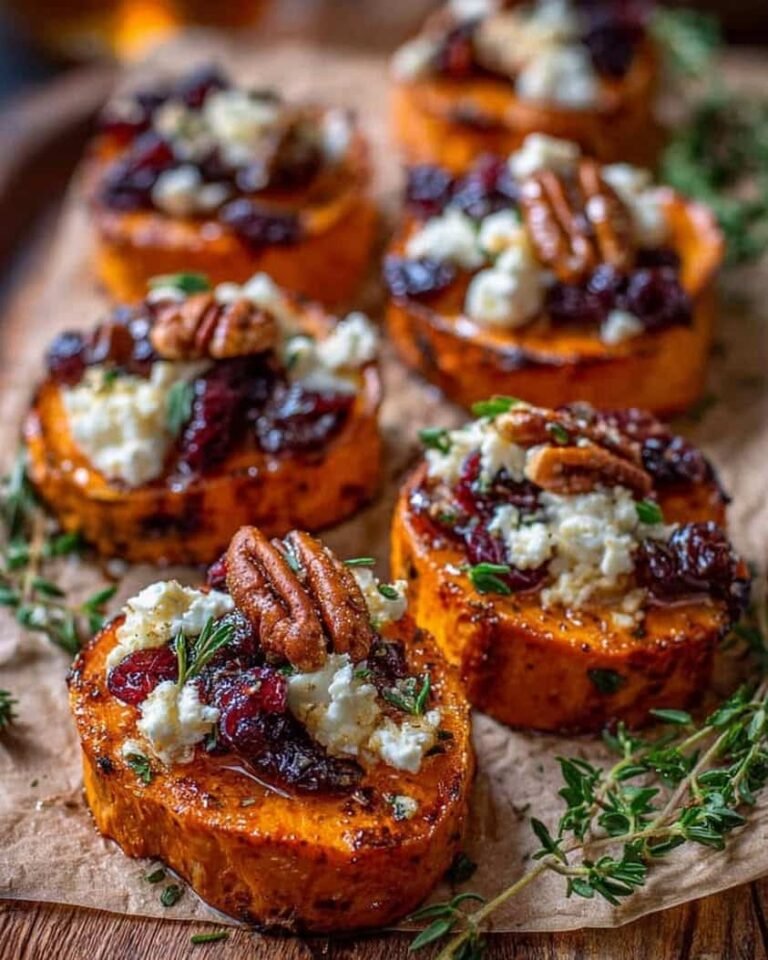 Crispy Sweet Potato Rounds with Whipped Feta, Cranberry Glaze & Fresh Thyme