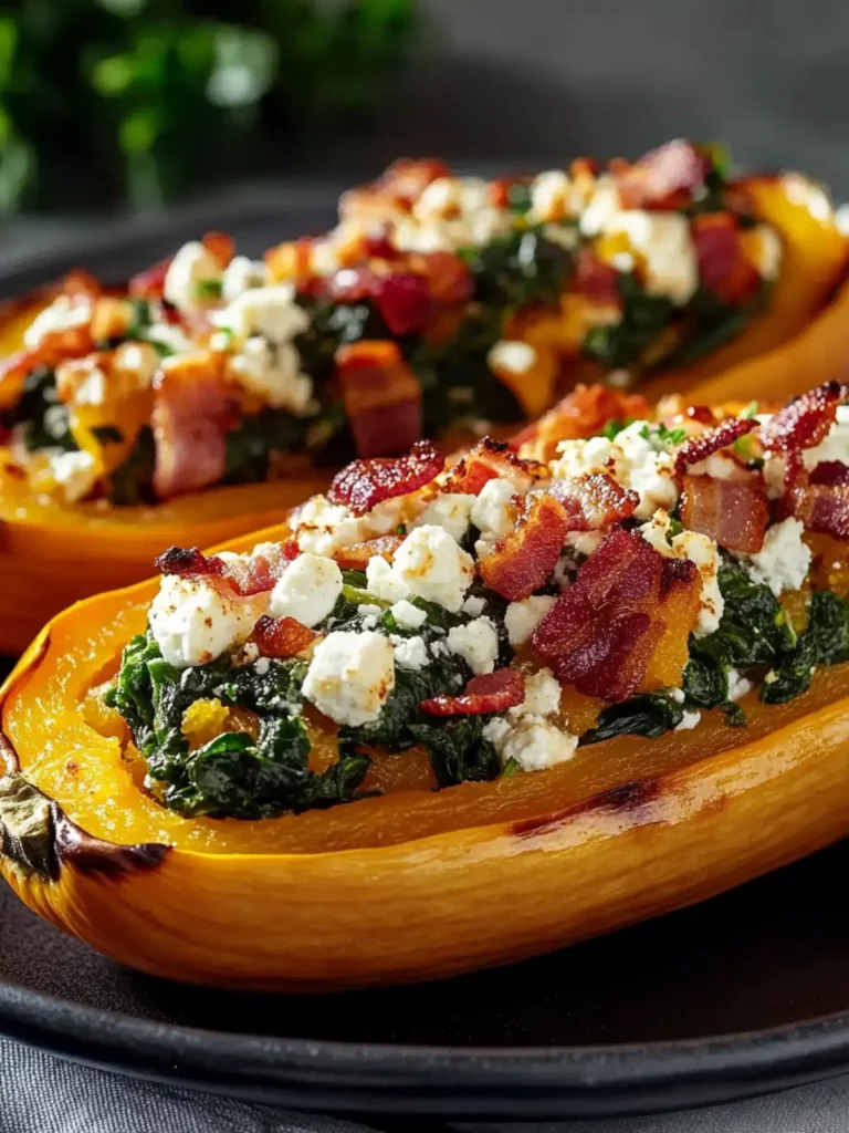 Stuffed Butternut Squash with Feta, Spinach & Bacon